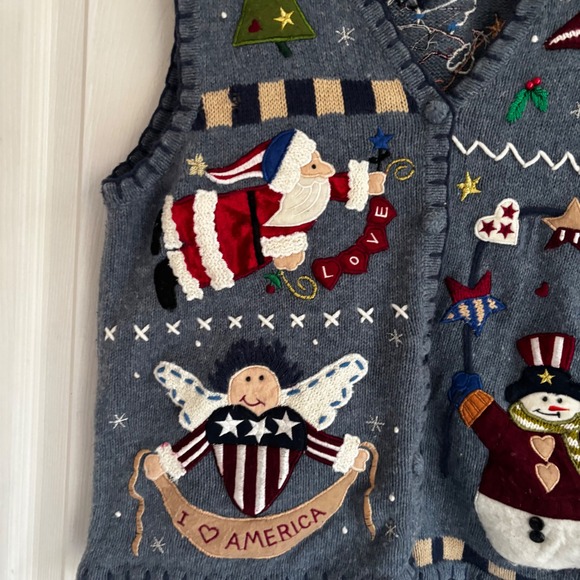 Womens Patriotic Ugly Christmas Sweater Vest S Santa Snowman Angel Vintage - Picture 2 of 5